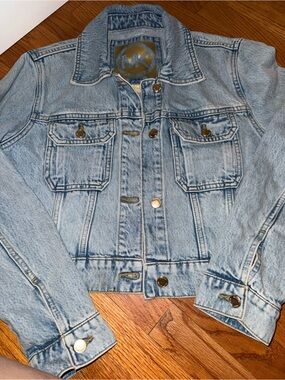 Michael Kors Light Wash Denim Jean Jacket with Gold Hardware